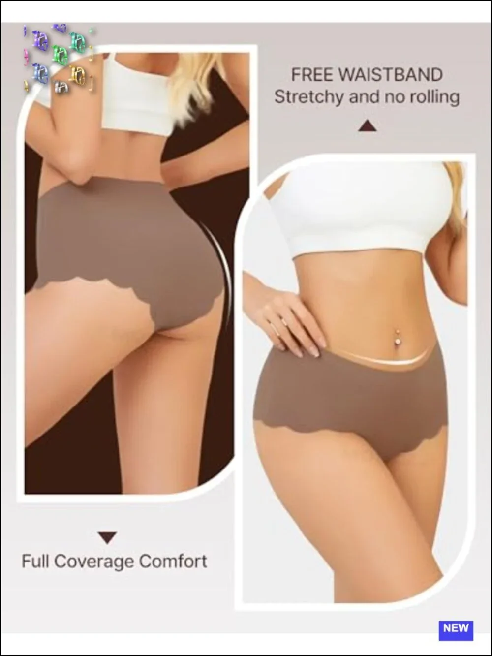 Seamless High Waisted Cheeky Bikini Panties, No Show Ribbed, Breathable Cotton